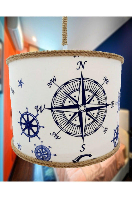 Rope Compass Ship Sailor Chandelier Young Baby Kids Room Ship Compass Pattern Pendant Lampshade - Swordslife