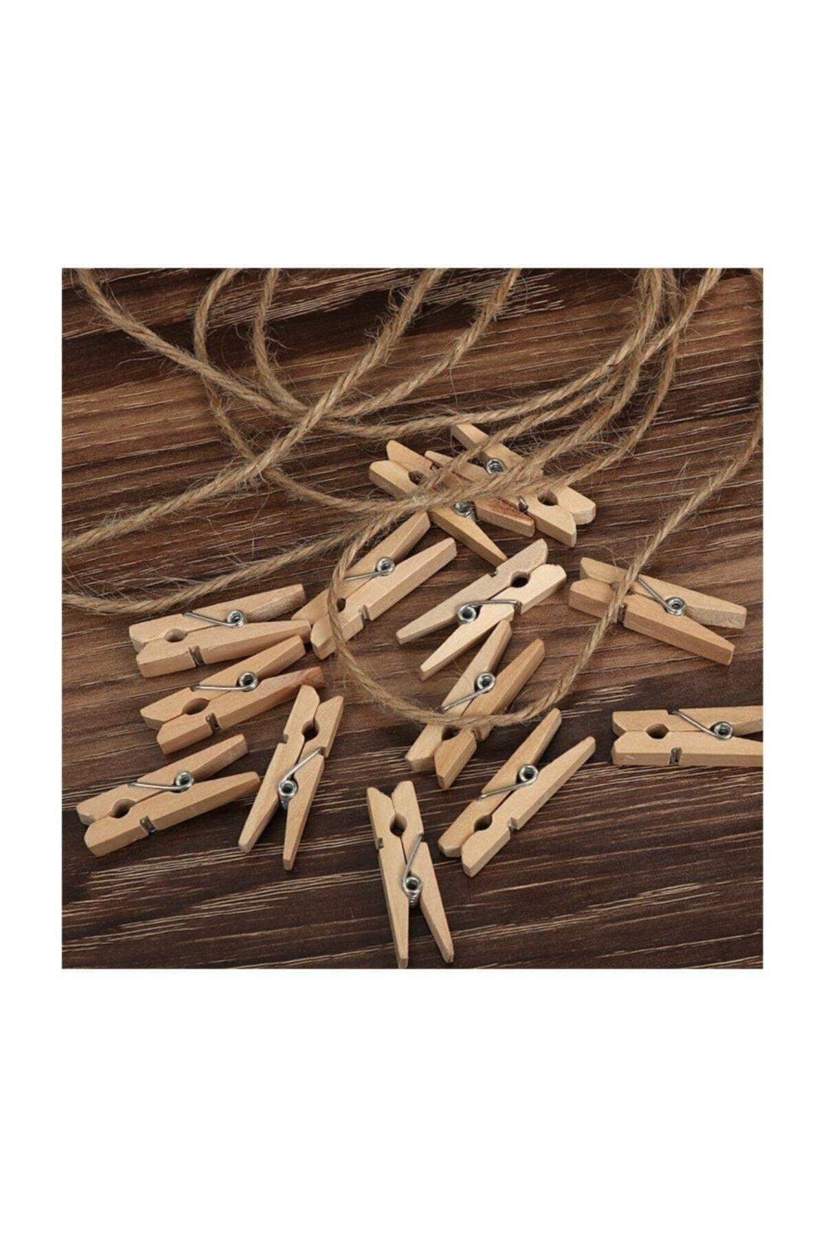 Rope Mini Pegs, 50 Pieces Mini Pegs And 10 Meters Jute Rope, Decorative Photo And Ornament Clips - Swordslife