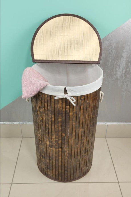 Round Bamboo Laundry Basket Brown Cl-6001-03 - Swordslife