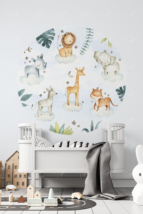 Round Circle Cute Animals Wall Sticker - Swordslife