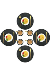 Round Leather Placemat 12 Pieces Black - Swordslife