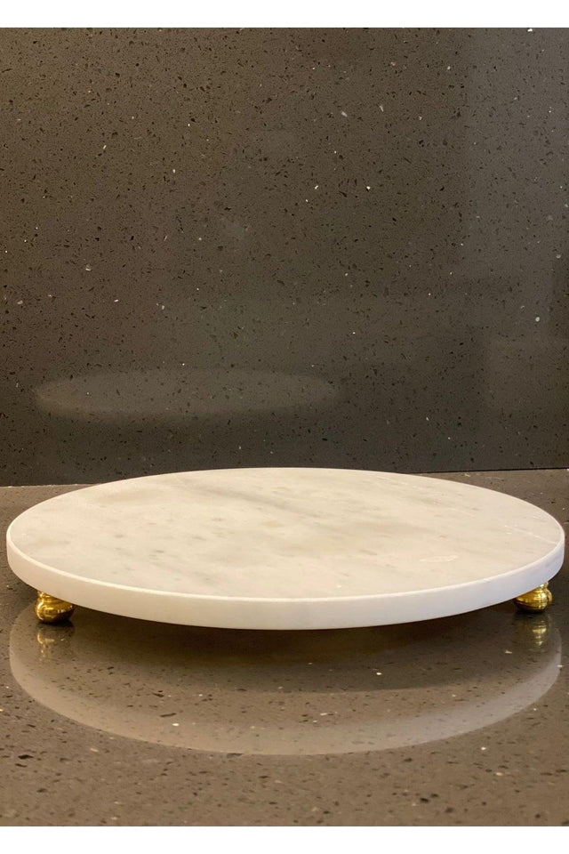 Round Marble Display Rack, Natural Marble, Gold Leg - Swordslife