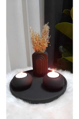 Set of 2 Candle Holders and Flower Vases in a Round Serving Tray - Swordslife