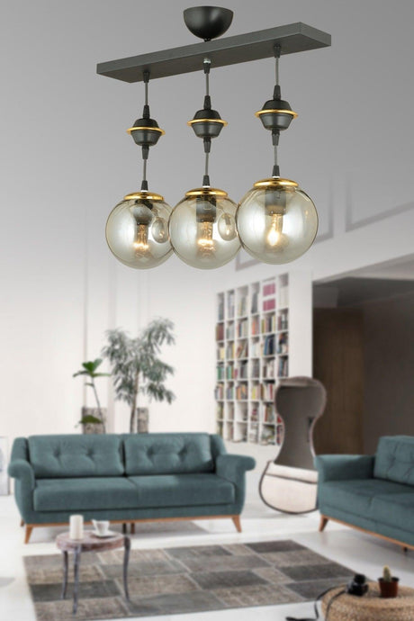 Sequential Black 3-Set Smoked Globe Glass Pendant Lamp Luxury Chandelier - Swordslife