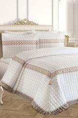 Roza Double Quilted Bedspread Cream Beige - Swordslife