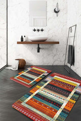 Kilim Motif White Bordered Bath Mat - Swordslife