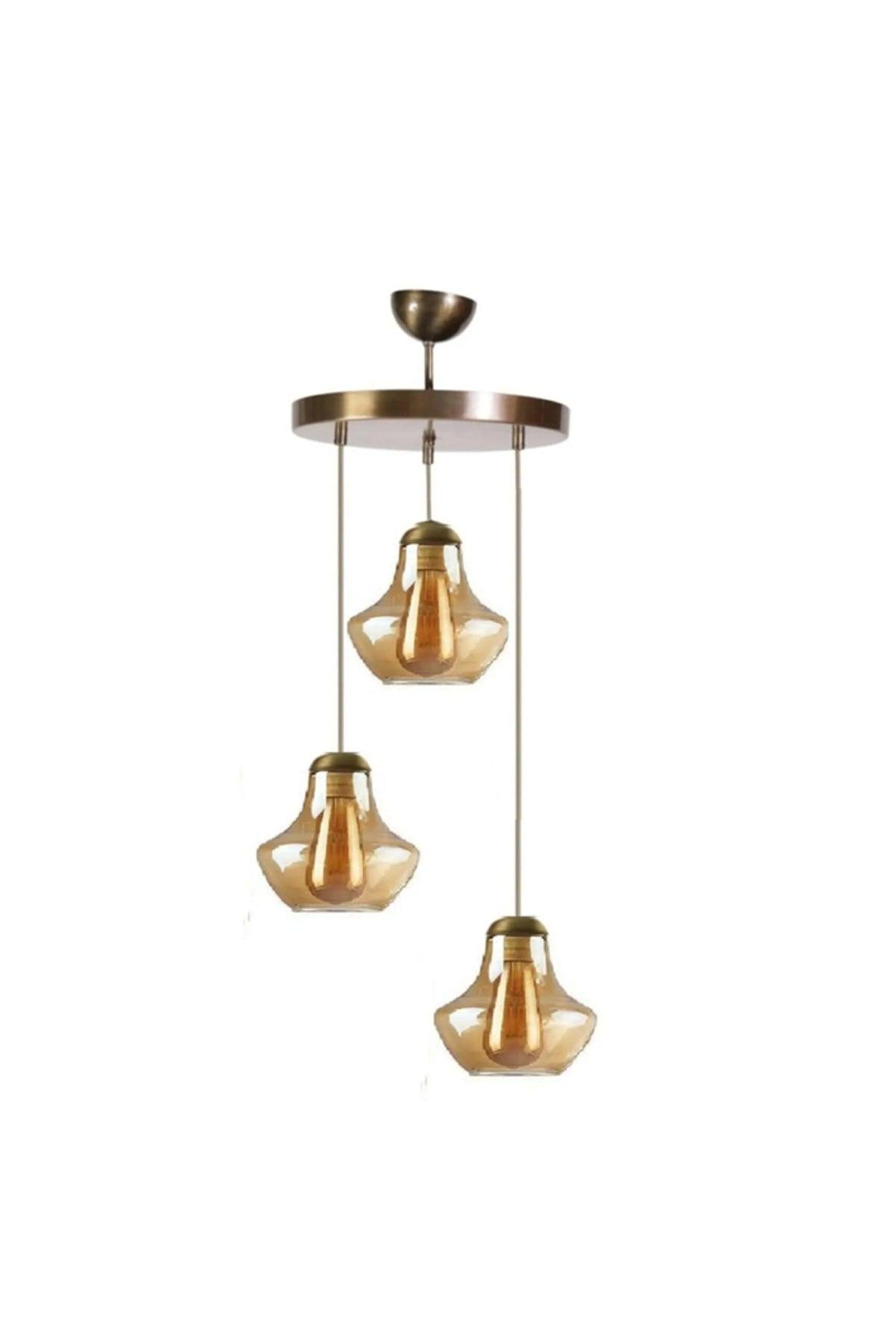 Rustic Retro Honey Glass Tumbled Triple Chandelier - Swordslife