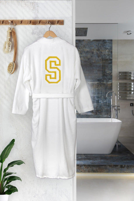S Letter Gold Color Embroidered Kimono Bathrobe