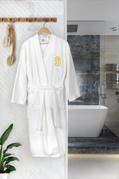 S Letter Gold Color Embroidered Kimono Bathrobe