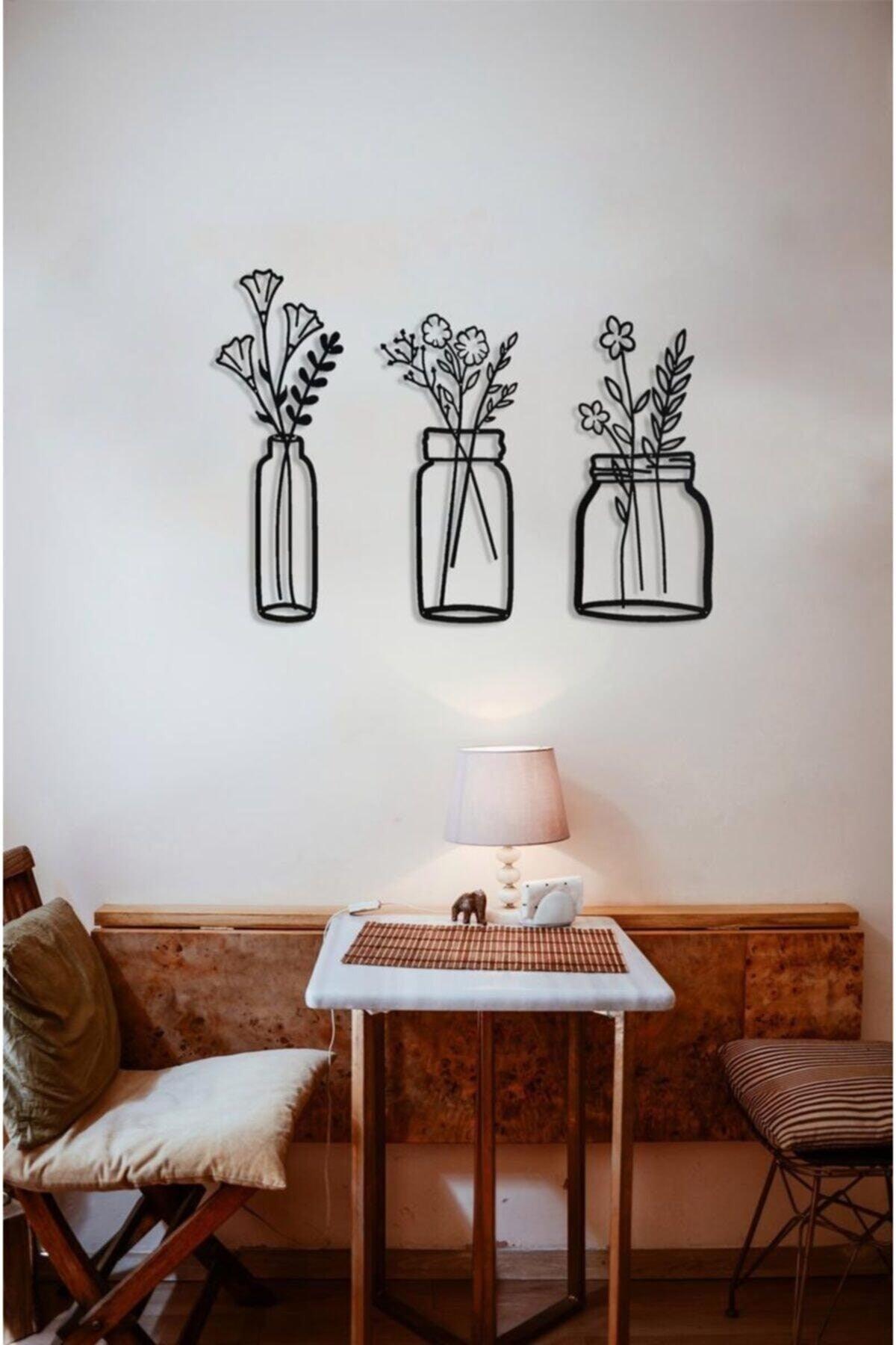 Flower Pot Wall Decoration - Wall Decor Wooden 3 pcs 35x15 cm - Swordslife