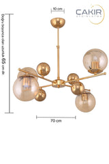 Salkım 4 Ball Honey Glass Gold Yellow Pendant Lamp Çakır Chandelier - Swordslife