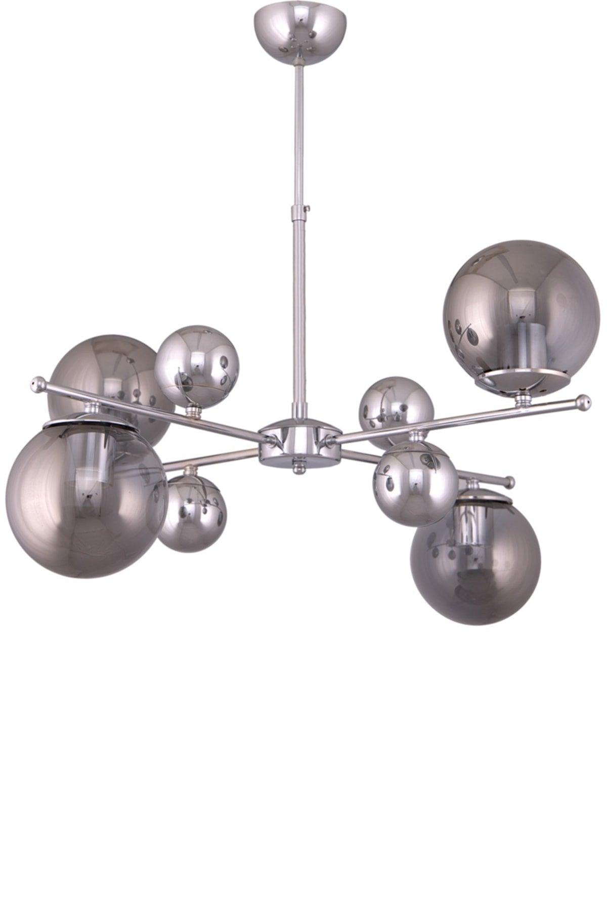 Salkım 4 Ball Smoked Glass Silver ( Chrome ) Pendant Lamp Çakır Chandelier - Swordslife