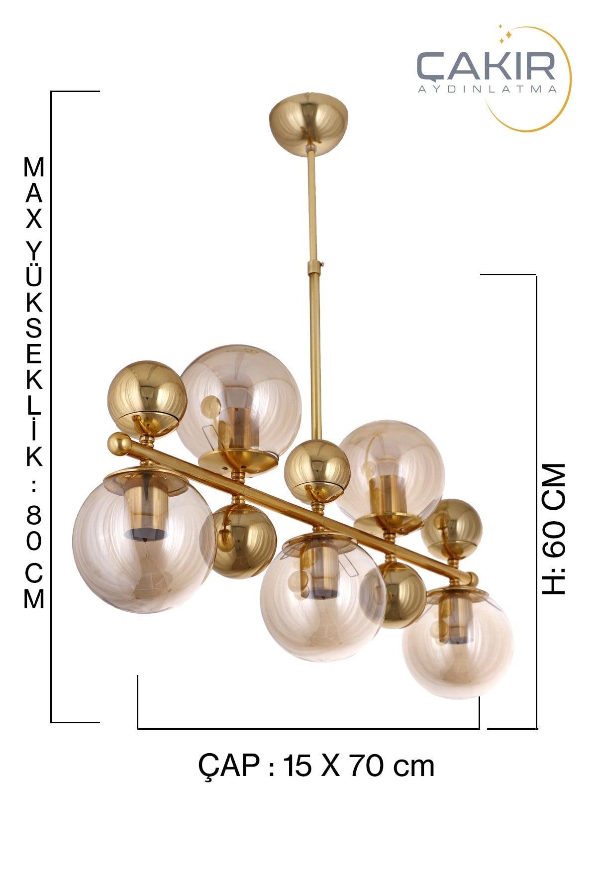 Salkım 5 Row Gold Yellow Honey Glass Pendant Lamp Chandelier - Çakır Chandelier - Swordslife