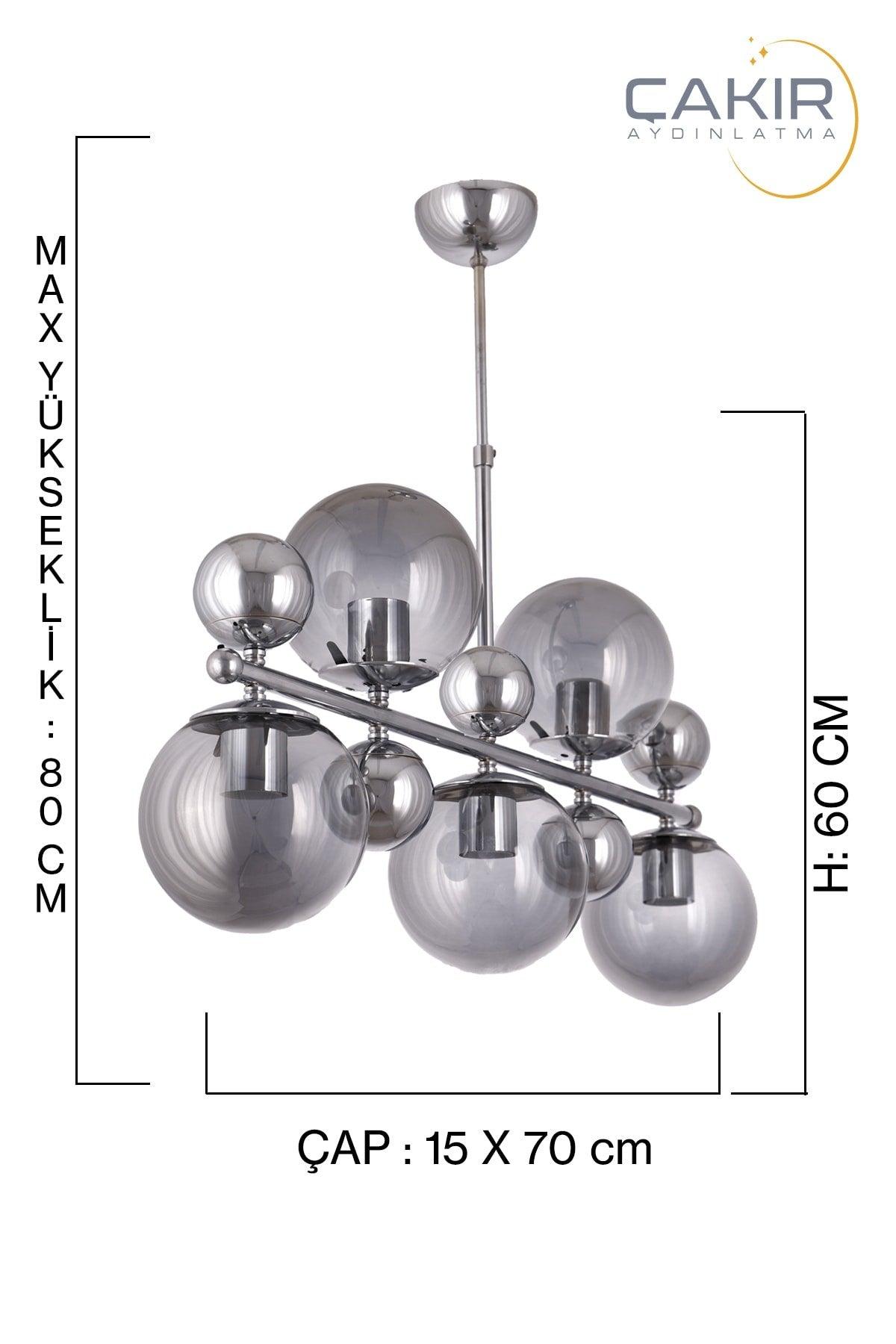 Cluster 5 Lined Silver Chrome Smoked Glass Pendant Lamp Chandelier - Çakır Chandelier - Swordslife