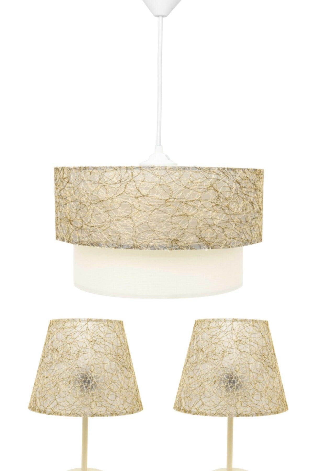 Salmon Gold String Bedroom Lampshade And Chandelier Set - Swordslife