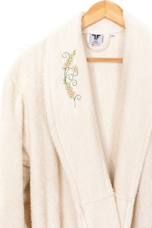 Salyaka Embroidered Bathrobe 100% Cotton Women's Cream