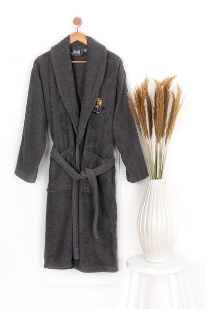 Salyaka Embroidered Bathrobe 100% Cotton Anthracite - Swordslife