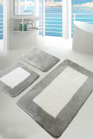 Same Gray 3 Pcs Set Bathroom Carpet Mat Non-Slip Base Washable - Swordslife