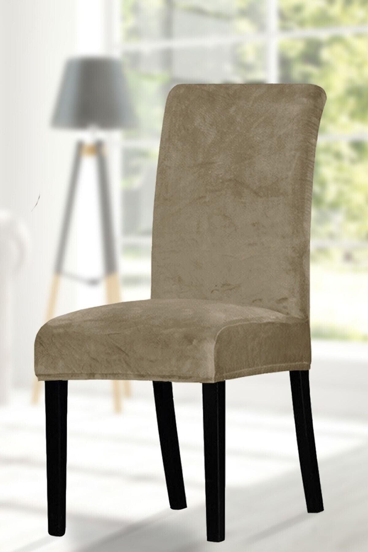 Chair Cover. 6 L. Quality Velvet Fabric. Wide-Length Lycra Cover with Elastic Edges. Brown - Swordslife