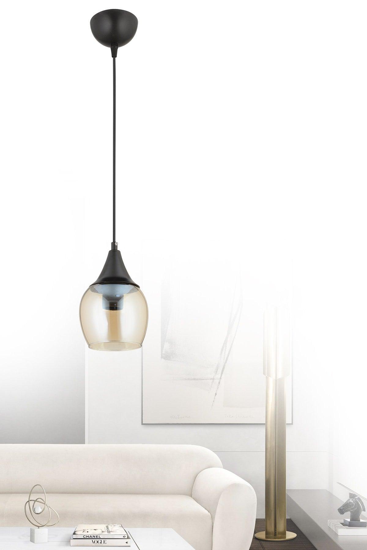 Sante Single Black Honey Glass Modern Pendant Chandelier - Swordslife