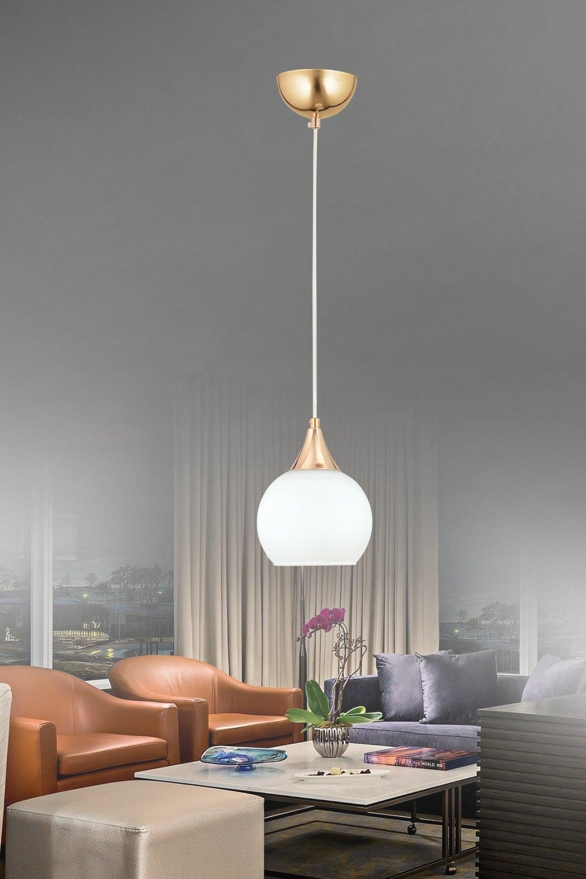 Sante Single Gold White Glass Modern Pendant Chandelier - Swordslife