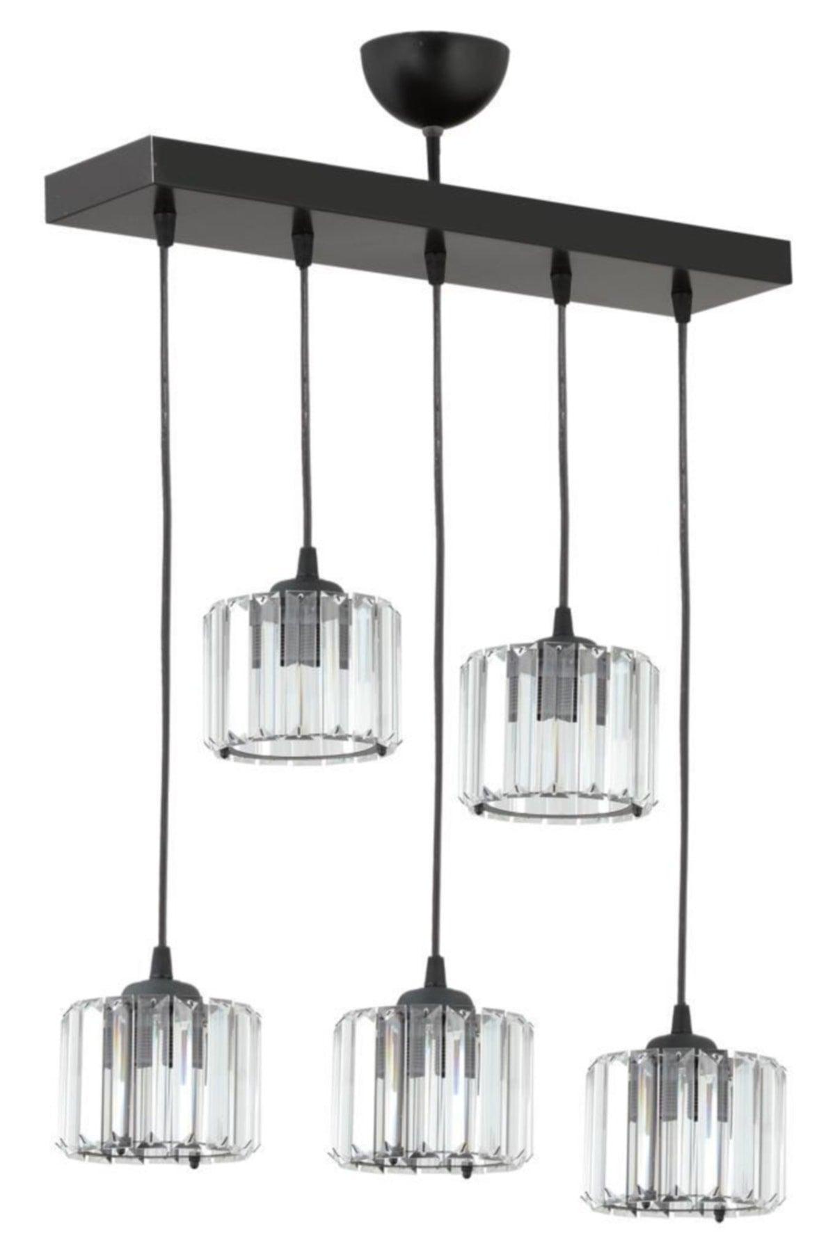 Sardunya 5 Piece Black Y-10 Stone Living Room-dining Table Chandelier - Swordslife