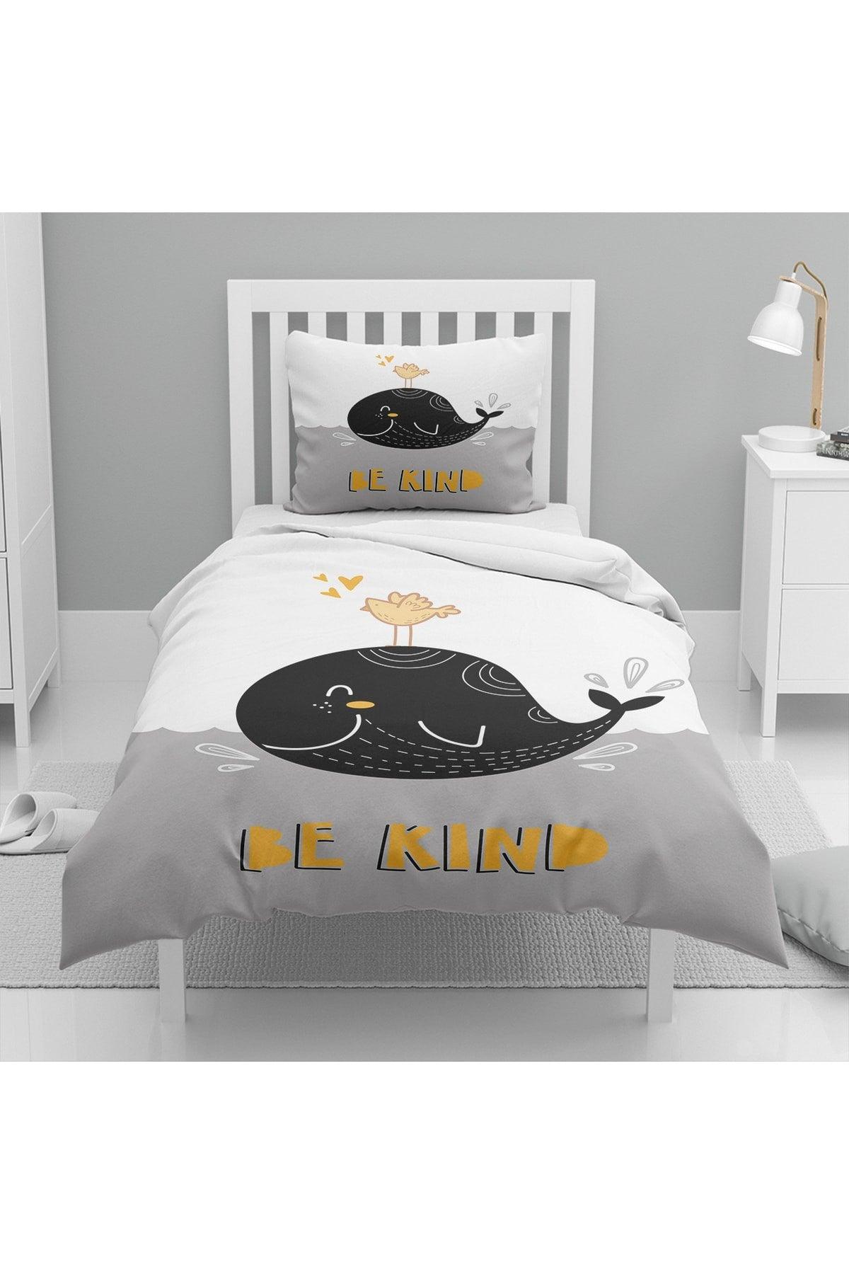 Yellow Gray Black Cute Whale Patterned Single Child Duvet Cover Set - Swordslife