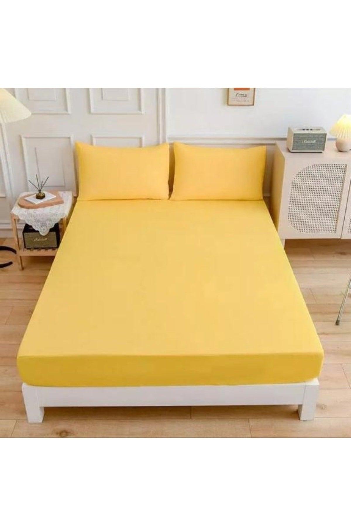 Yellow Colored 100% Cotton Combed Cotton Single/Double Elastic Bed Sheet (7 Different Sizes) - Swordslife