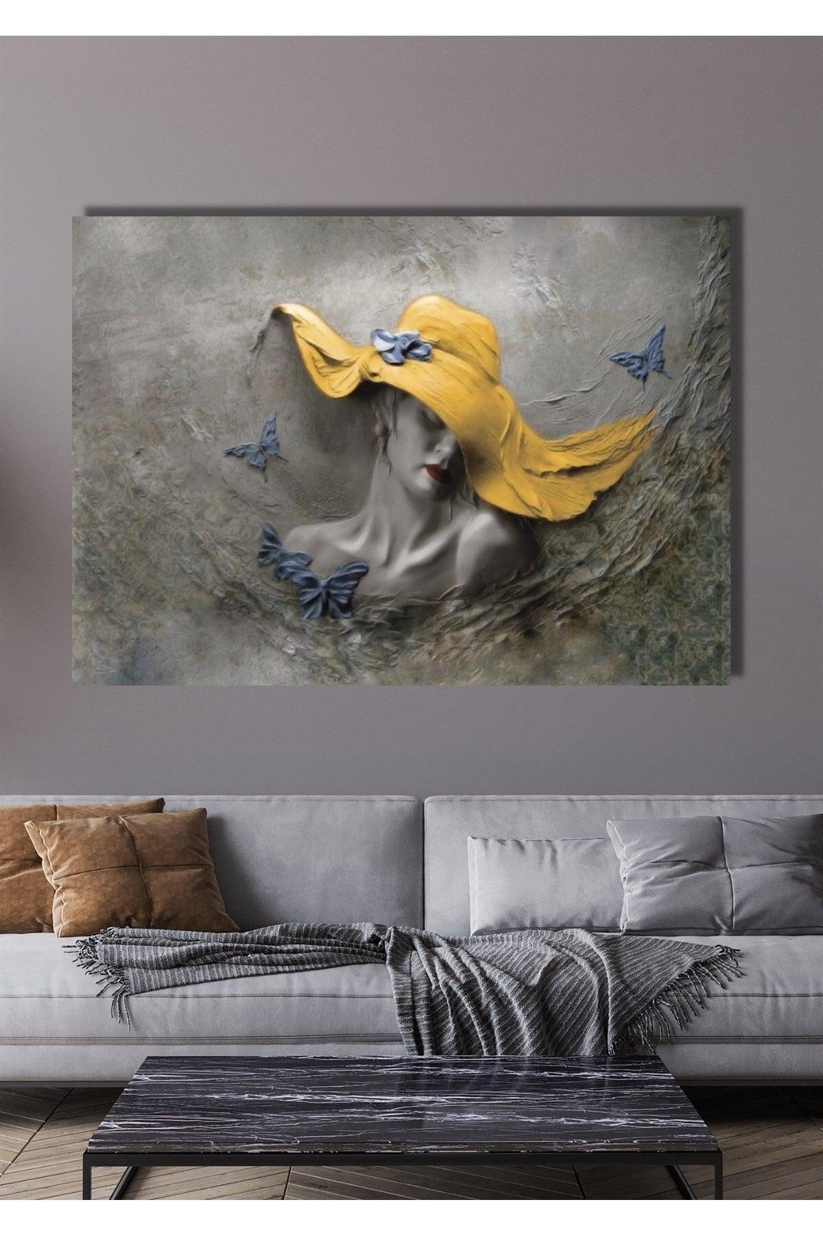 Woman in Yellow Hat 70x100cm Canvas Painting Wall Decor For Living Room Living Bedroom Office Entrance - Swordslife