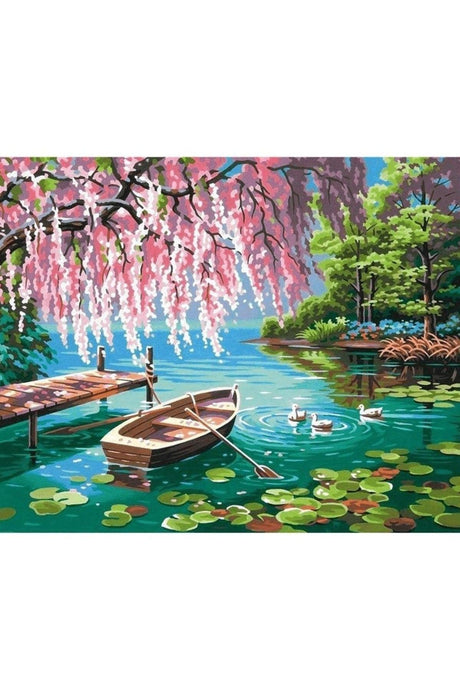 Color by Number Set Framed Pink Willow And Lake - Swordslife