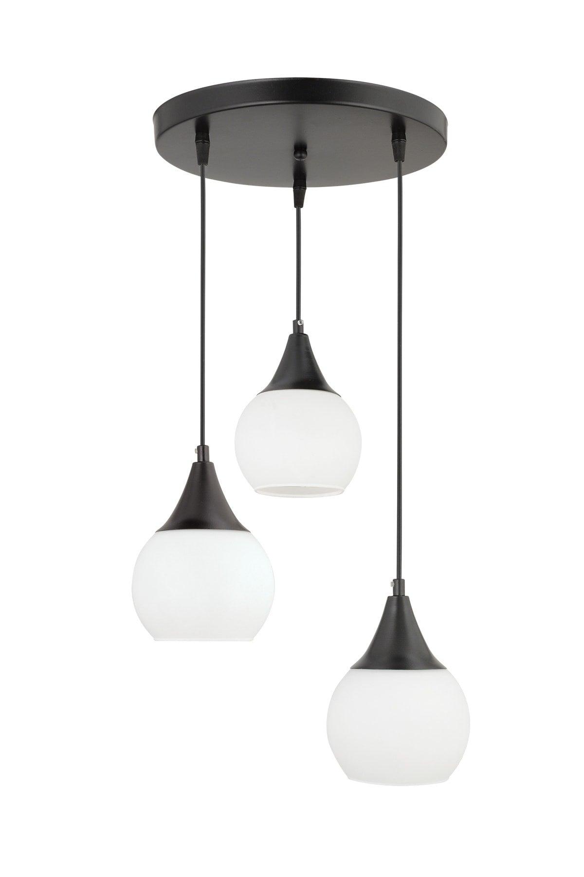 Sante 3-Piece Black and White Glass Modern Pendant Lamp