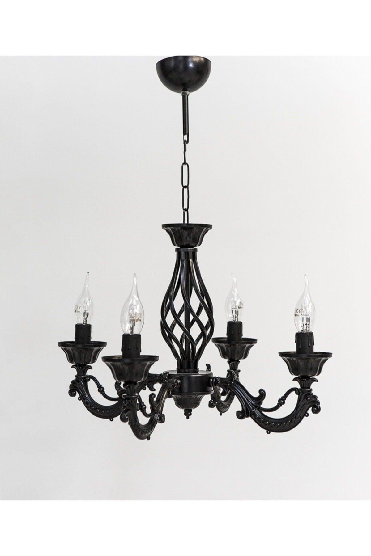 Deniz 4 Arm Cast Black Chandelier - Swordslife