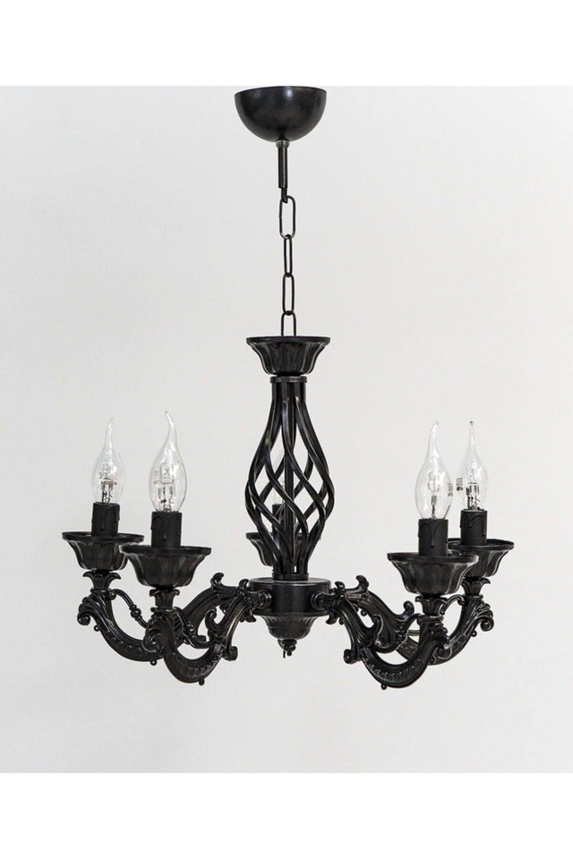 Deniz 5 Arm Cast Black Chandelier - Swordslife