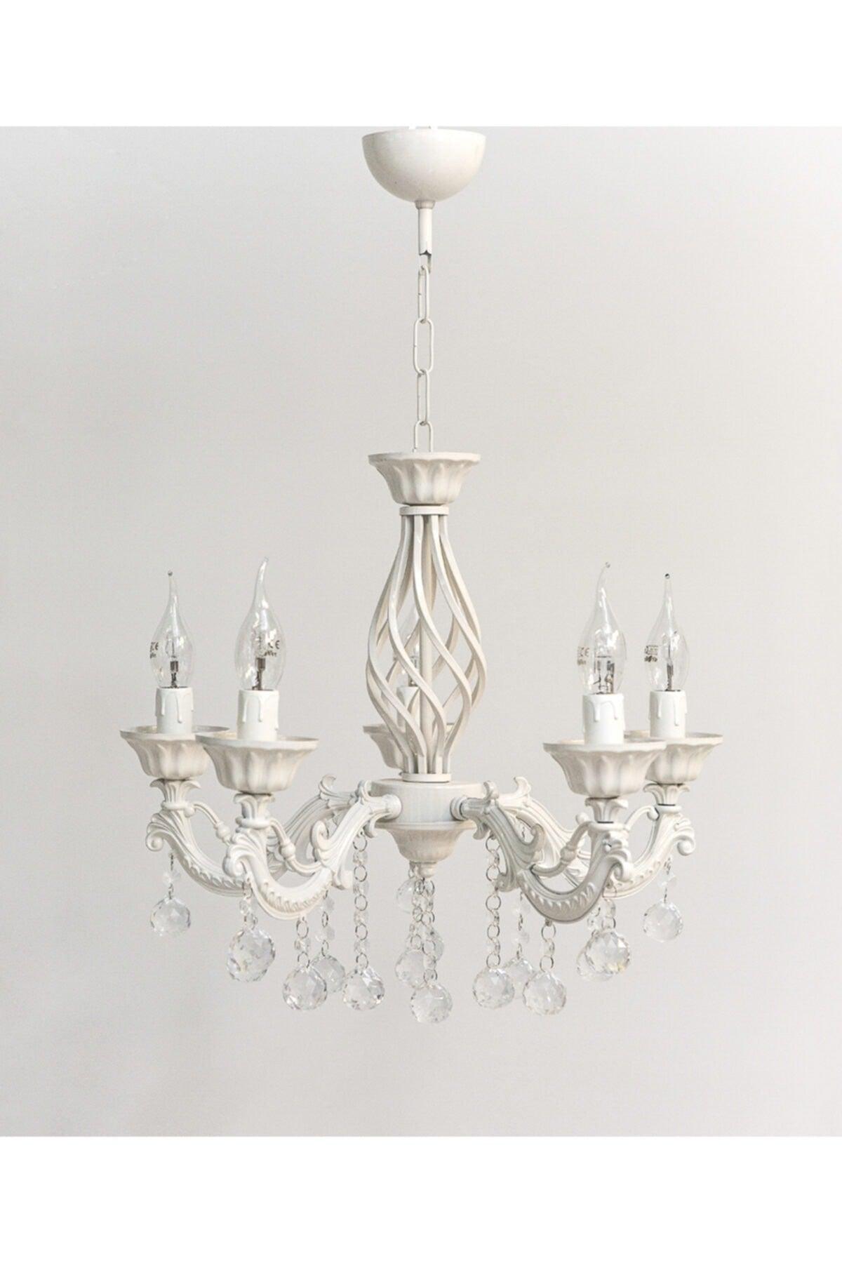 Deniz 5 Arm Cast Cream Stone Chandelier - Swordslife