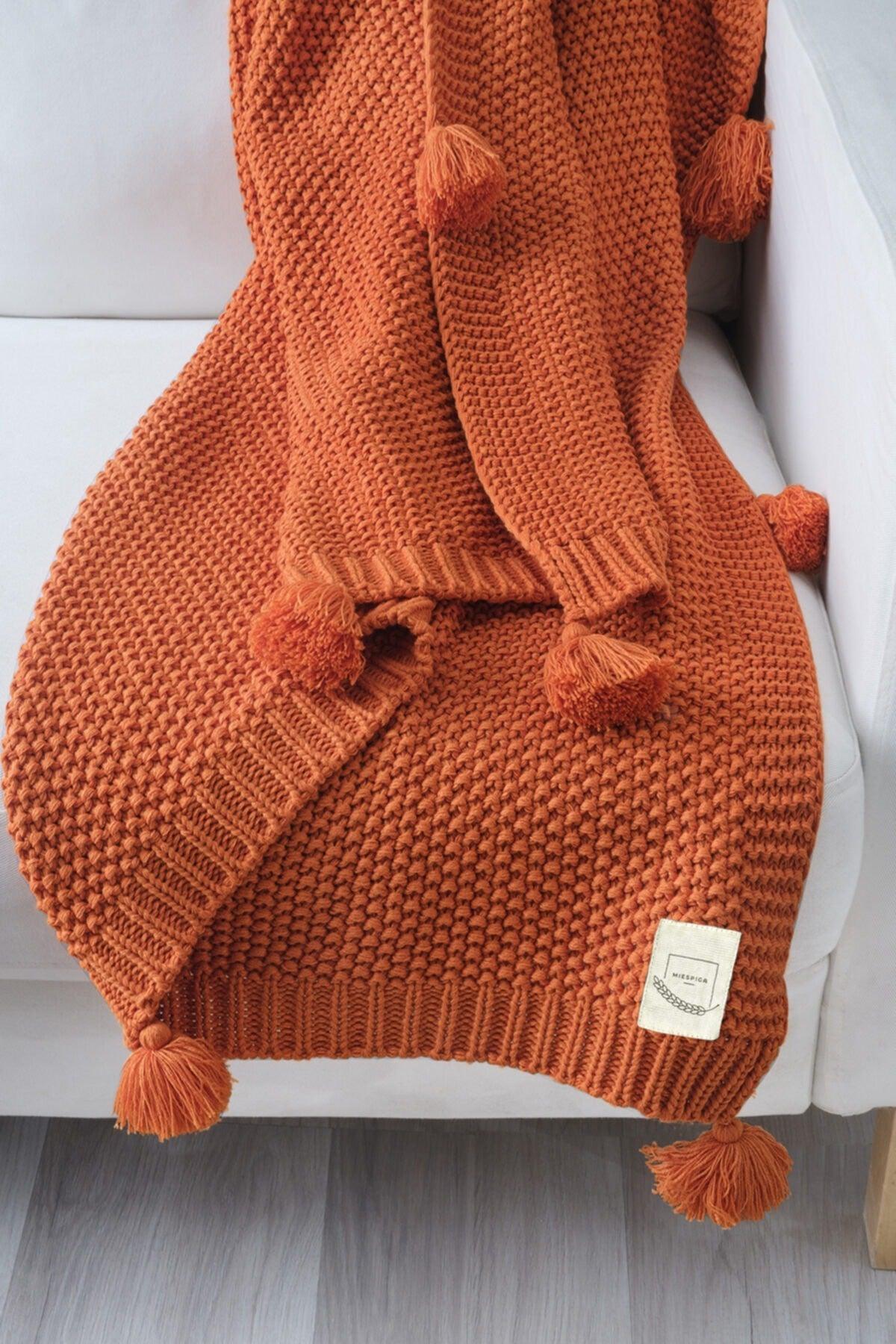 Valentine's Day Gift Coco Rice Knitted Pompom Knitwear TV Blanket Throw Orange - Swordslife