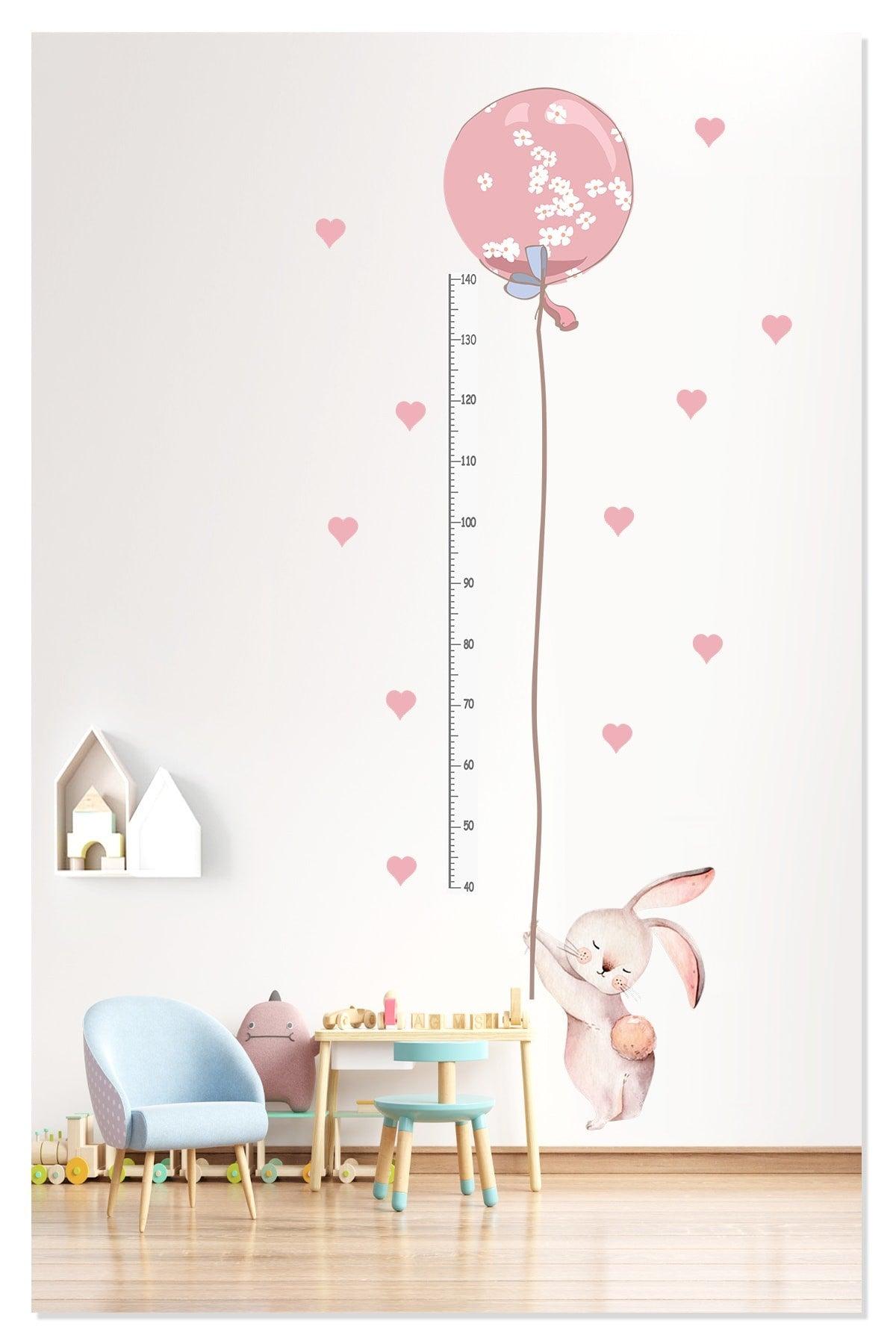 Cute Balloon Pink Rabbit Height Meter Decorative Kids Room Wall Sticker Mural Ornament - Swordslife