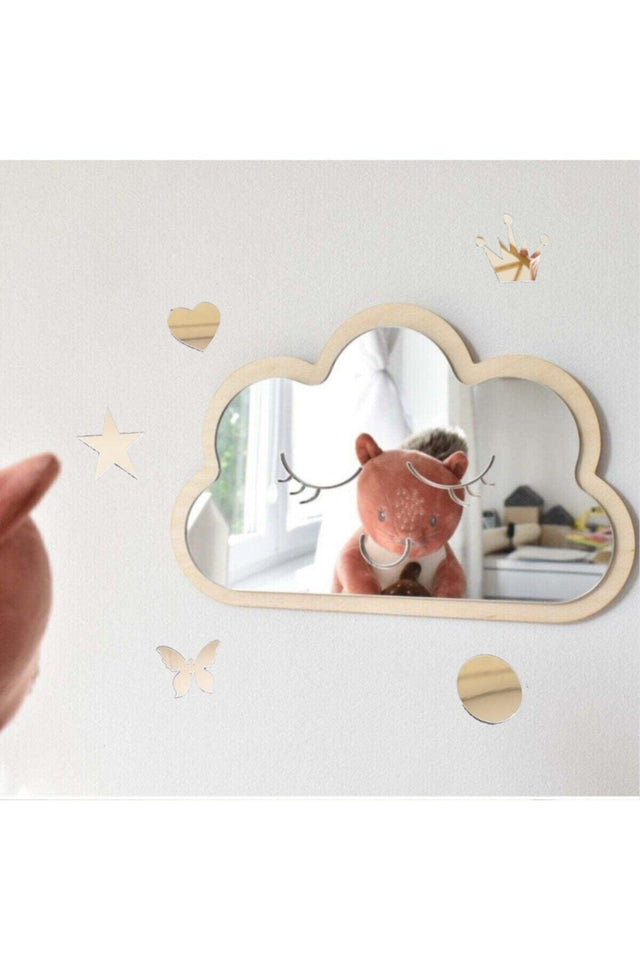 Cute Smiling Face Cloud Mirror Decorative Kids Room Non-Cut Mirror - Swordslife