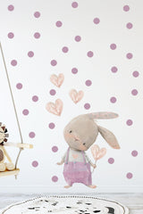 Cute Heart Bunny in Pink Jumpsuit Wall Sticker Set - Swordslife