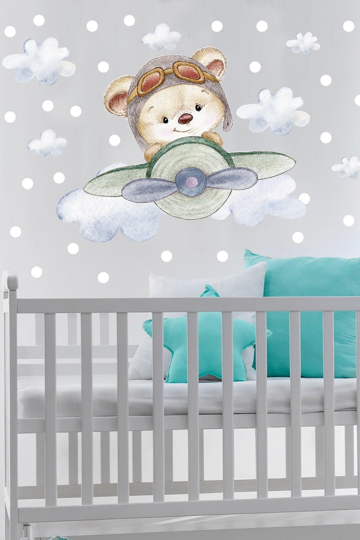 Cute Pilot Teddy Bear Wall Sticker Set - Swordslife