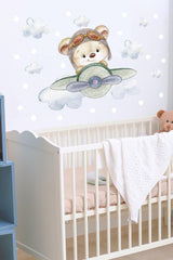 Cute Pilot Teddy Bear Wall Sticker Set - Swordslife