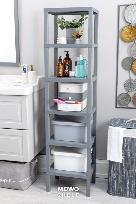 Shelf 6 Tiers Organizer Plastic Shelving Unit Grey, Bookshelf, Bathroom, Kitchen Shelf - Swordslife