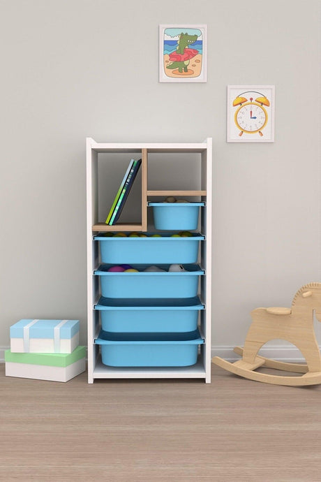 Multi-Purpose Toy and Kitchen Cabinet with Shelves and Bookshelf-blue - Swordslife