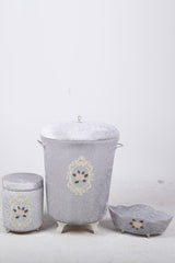 Shems Gray 3 Piece Velvet Dowry Lacy Bathroom Dirty Laundry Basket Set - Swordslife