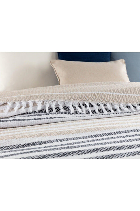 Sheryl Single Bedspread - Beige / Navy Blue - Swordslife