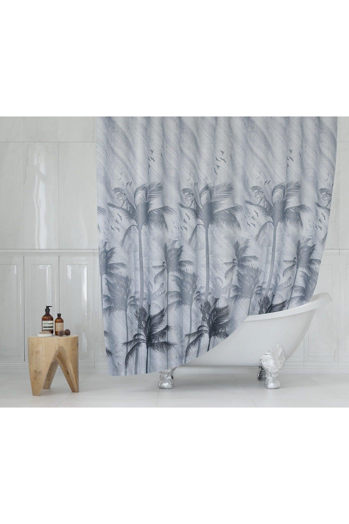 Shower Curtain-palm Pattern Bathroom Curtain, 180x200cm Single Wing Shower Curtain 12 Pieces C Ring Gift - Swordslife