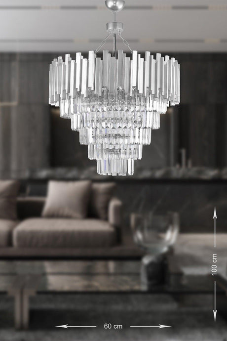 Sima 60 Cm Crystal Glass Stone Luxury Chandelier - (Silver Gilding) - Swordslife