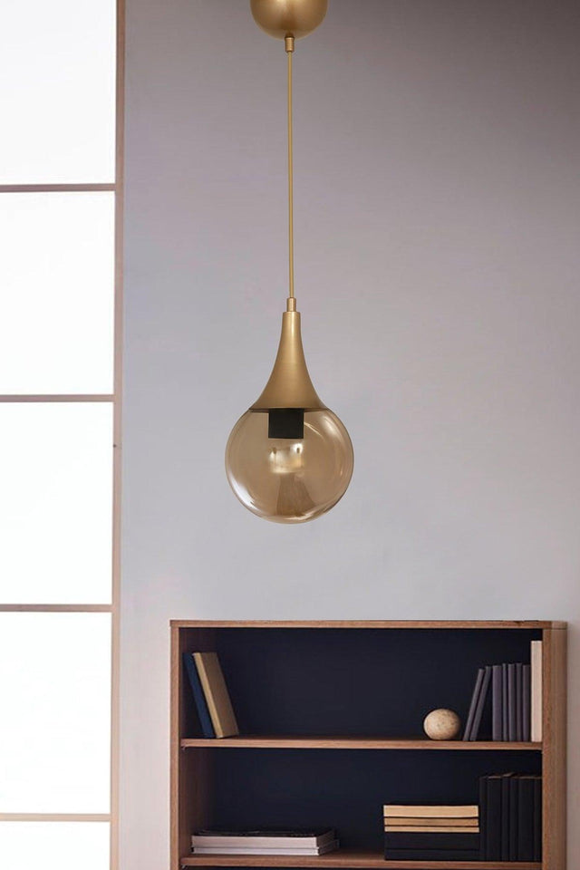 Single Drop Tumbled Round Honey Glass Pendant Lamp Chandelier - Swordslife