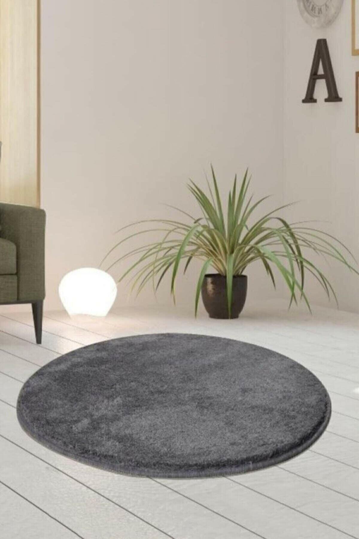 Single Round Post Plush Bath Rust Gel Non-Slip Base Anthracite 100x100 - Swordslife