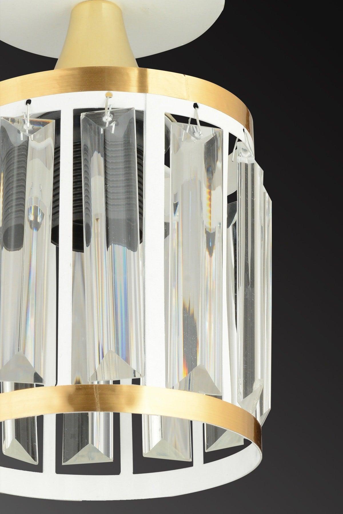 Single White Crystal Stone Plafonyer Yellow Striped Cylinder Downward Facing Luxury Chandelier - Swordslife