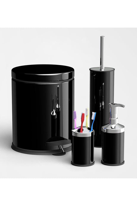 Black Set of 4 Pedal Dustbin Wc Closet